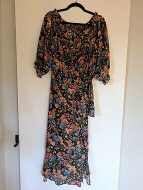 Dress Forum Moody Floral Black Faux Wrap Dress